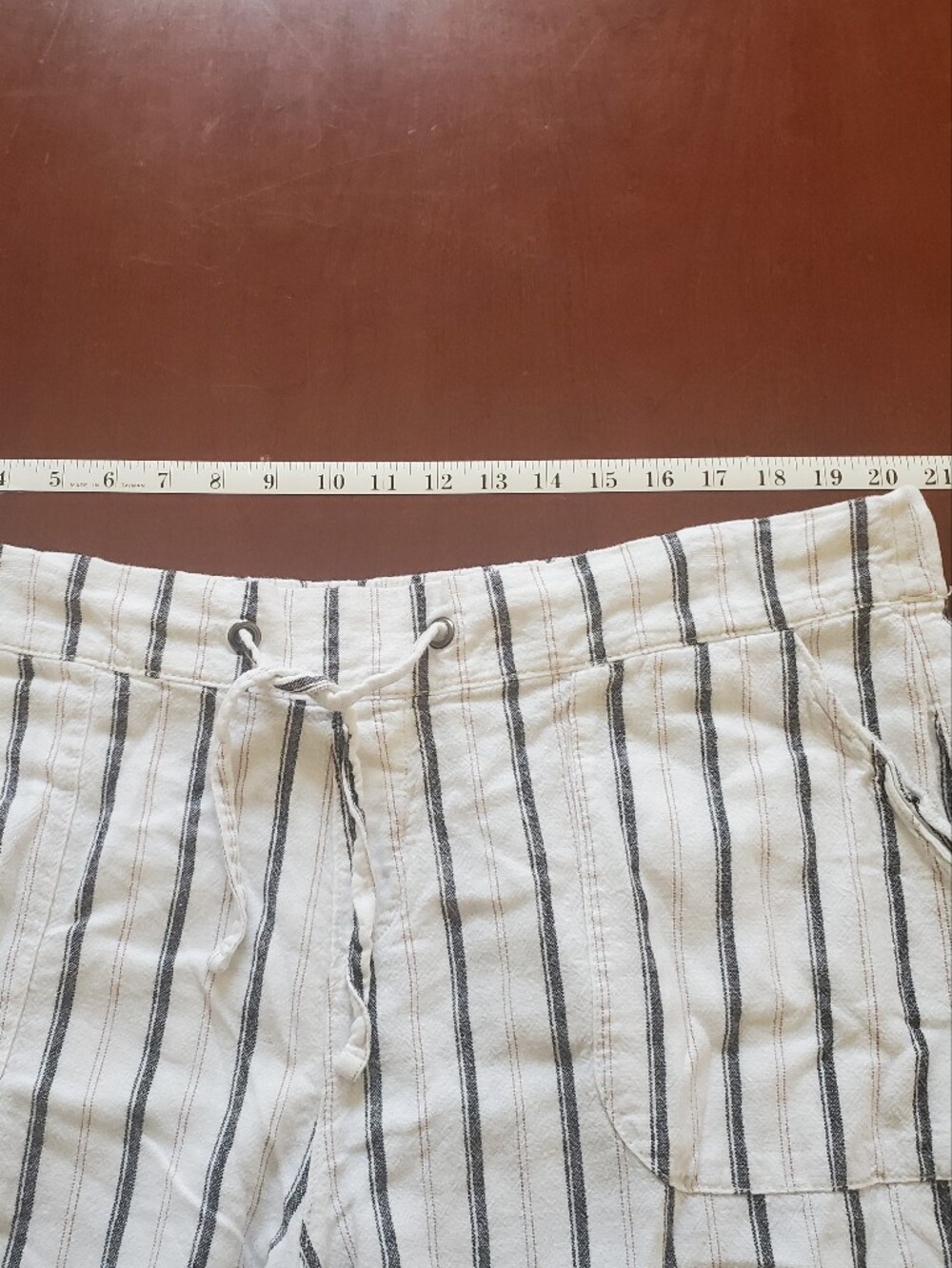 Women's White/Cream Linen-Blend Striped Drawstring Pants Size 1XP - Picture 5 of 6
